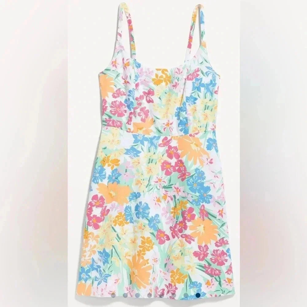 Old Navy Pink/Orange Floral Fit & Flare Cami Mini Dress - Picture 6 of 9